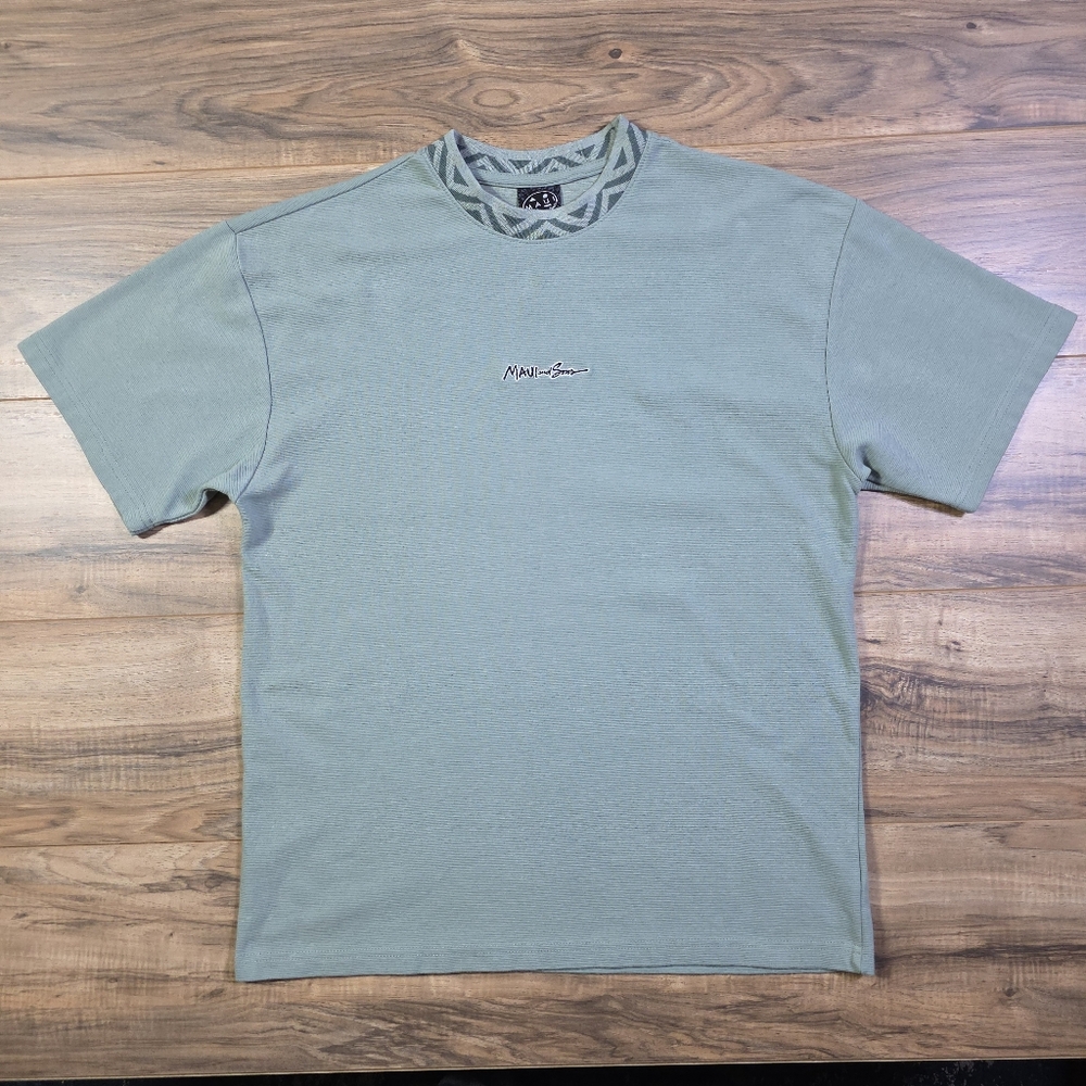 Maui and Sons T-Shirt L | Break Neck Ribbed Knit Sage Green
